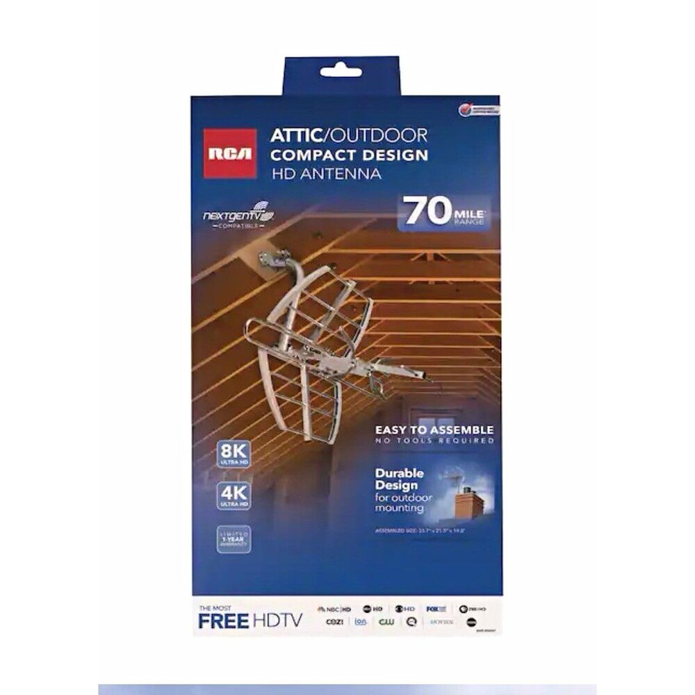 RCA Attic/Outdoor Compact HDTV Antenna 70 Mile Range UHF/VHF NextGen 4K/8K
